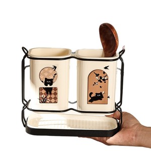 Vintage Style Wall Mounted Chopstick Holder With Tray Square Draining Rack <b>For</b> <b>Kitchen</b> Countertop Mildew Proof Cutlery <b>Storage</b> - Product Image 1