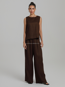 <span class=keywords><strong>Pantaloni</strong></span> Casual Casual a vita larga da <span class=keywords><strong>donna</strong></span> <span class=keywords><strong>pantaloni</strong></span> di lana comodi e traspiranti con motivi solidi per la primavera/estate - Product Image 4