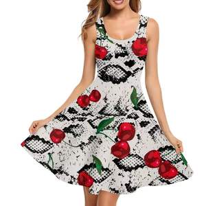 Robe d'été ample mini sexy à col rond, robes évasées pour femmes, robe de soirée, robe de plage à imprimé floral, livraison directe, robe sans manches pour femmes - Product Image 2