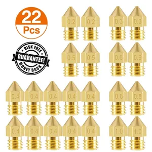 22Pcs 3D מדפסת חרירי MK8 פליז זרבובית Extruder הדפסת ראש 1.75mm עבור 3D מדפסת Anet A8 Makerbot MK8 creality CR-10 אנדר 3