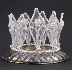 European Wholesale New Fabric Style Cloth Pearl Bride Girls Wedding Crowns Flower Headband Bridal Crystal Hair Crown