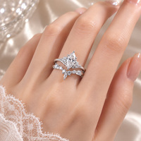 Ensemble de bagues empilables en argent S925 avec zircone marquise, ton platine, pierre principale 2 carats, pour femme, bague de fiançailles et de mariage