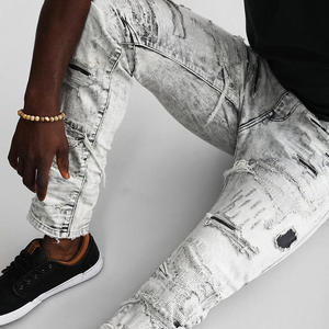 Jeans de Diseñador Personalizados para <span class=keywords><strong>Hombre</strong></span>, Lavado a Mano con Efecto Desgastado, Bolsillos Traseros con Piezas, Lavado Blanco Fácil, Ajuste Superelástico, Jeans de Mezclilla - Product Image 5