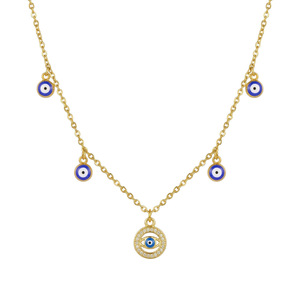 Collier en acier inoxydable avec pendentif délicat en émail bleu œil porte-bonheur, chaîne à maillons plaquée or 18 carats, cadeau œil du diable <span class=keywords><strong>pour</strong></span> femme - Product Image 5
