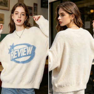 Pull en tricot personnalisé pour <span class=keywords><strong>femme</strong></span>, col rond côtelé en <span class=keywords><strong>coton</strong></span> et nylon, jacquard, décontracté, hiver, manches longues, mélange de laine - Product Image 6