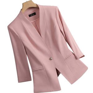 Women's Three Quarter Sleeve Blazer Solid Color Polyester Anti Wrinkle Slim Fit Professional Work Suit Spring New Style - Product Image 5