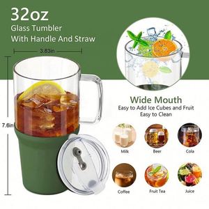 Hot Sale Modern Multifunction <b>Reusable</b> Silicone Sleeve Glass Tumbler <b>Iced</b> <b>Coffee</b> <b>Cup</b> Portable Travel with Straw Lid - Product Image 5