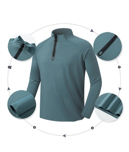 T-shirt sportif pour homme à manches longues, 100% coton, à fermeture éclair partielle, avec logo imprimé personnalisé, séchage rapide et respirant - Product Image 5