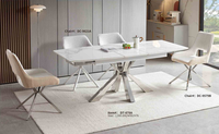 Table à manger rectangulaire moderne et contemporaine avec plateau en verre trempé transparent, extensible, en acier inoxydable, pieds en métal réglables pour la maison