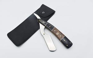 Rasoir de barbier professionnel pliable en acier inoxydable avec manche en bois, rasoir de sécurité manuel à lame unique pour un rasage précis du visage et des poils. - Product Image 2