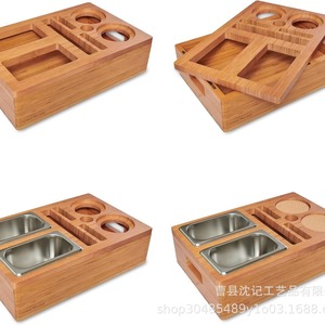 Bamboo <b>Storage</b> <b>Tray</b> With Stainless Steel Inserts 15.75x10.25 Inches For Snacks And Drinks - Product Image 2
