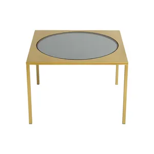 Mesa de centro cuadrada y dorada, mueble nórdico moderno de cristal para hotel