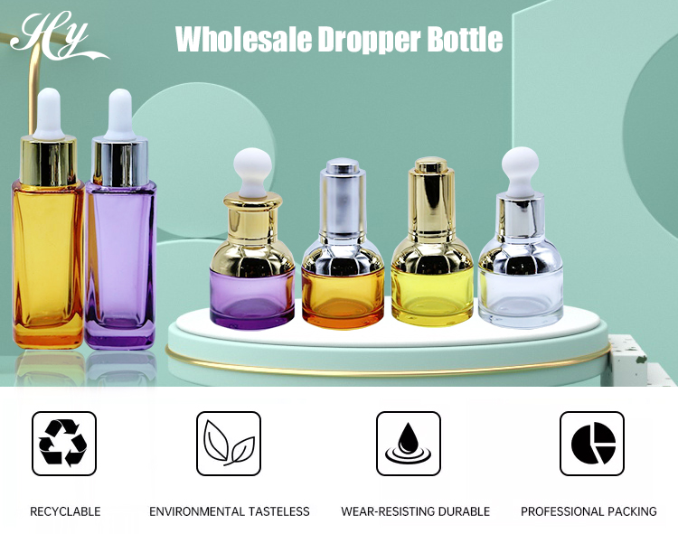 Portable 20ml 30ml 50ml Serum Essential Oil Dropper Bottles With UV Plating Cap
