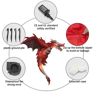 Dinosauro Gonfiabile di Halloween Rosso e <span class=keywords><strong>Bianco</strong></span> da 1,5m con LED e Effetto Fiamma, Drago Stile Americano per Decorazione Giardino e Feste - Product Image 3