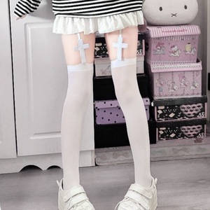 Black Cross Suspender Over The Knee Stockings 5D Ultra Thin Transparent Gothic Style Women's Fashion - Product Image 4