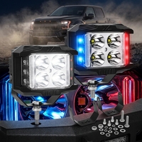Nouvelle lampe de travail LED tout-terrain de remplacement 4 pouces 12V 35W 3000LM, double couleur rouge et bleue, clignotante, éclairage latéral, étanche IP67