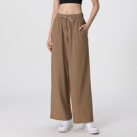Pantalon de sport décontracté pour femme, coupe ample, avec poches, respirant, imperméable, pour yoga et fitness, à taille haute, séchage rapide, avec cordon de serrage