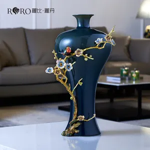 RORO装饰物现代奢华家居装饰珐琅梅花陶瓷花瓶家居餐桌装饰花瓶