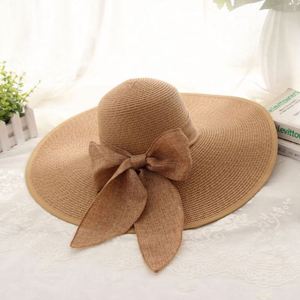 Chapeau Homburg en paille unisexe en gros avec broderie 3D, protection solaire d'été, bord surdimensionné, idéal pour la plage, les vacances en bord de mer, les voyages, la pêche et le ski - Product Image 5