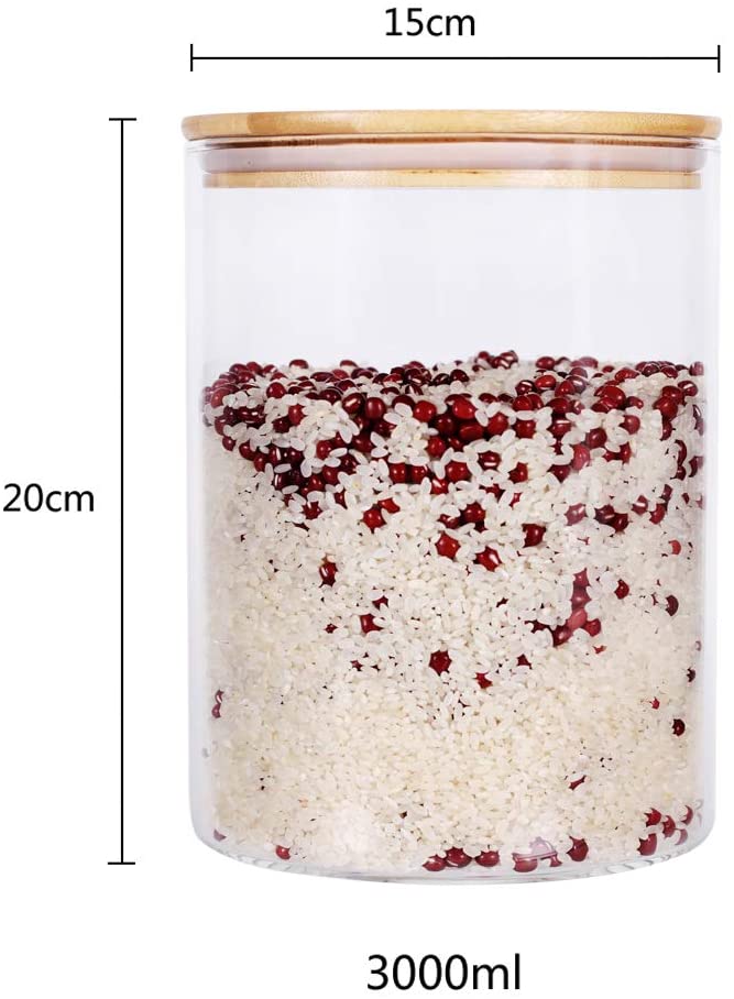 Large Glass Food Storage Container 100 FL OZ (3000ml) Glass Food Canister with Airtight Bamboo Lids