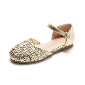 Scarpe Mary Jane da bambina Hicute con fibbia, in tessuto dorato a rete traforata, per primavera, estate, vacanze, casual, di tendenza. - Product Image 1