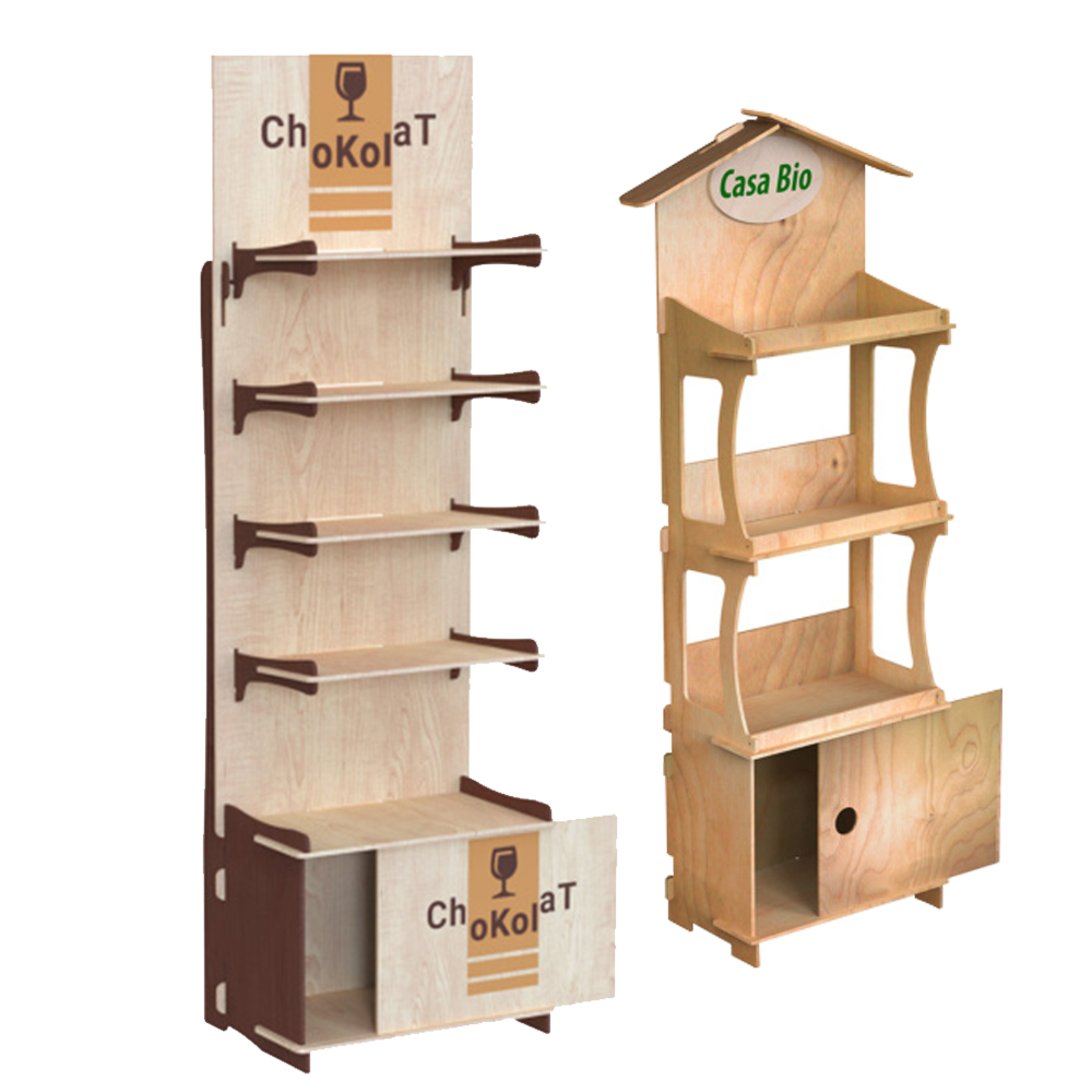 Hot Selling Customized Light Duty Wooden Laminated Plywood Display Racks Supermarket Shelves for Retail Store Display