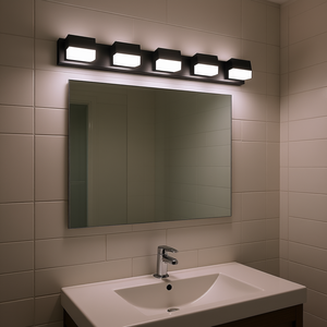 Applique murale moderne à 5 lumières LED en fer noir pour salle de bain, éclairage au-dessus du miroir, blanc chaud 3500K - Product Image 2