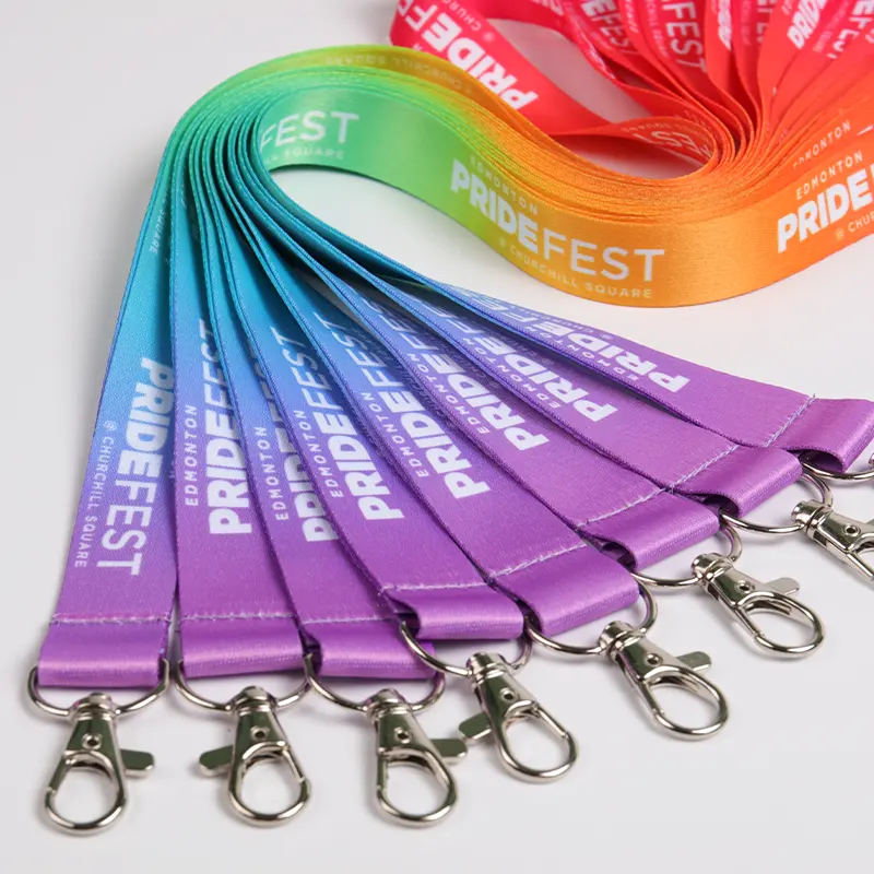 Heatpress Printing High Quality Low Price Flap Ribbon Neck Strap Stitch Keychain Lanyard With Custom Logo