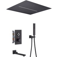 Système de douche encastré HONGDEC à double poignée en laiton, 3 fonctions, avec pommeau pluie, douchette à main et bec de baignoire, ensemble complet pour usage hôtelier
