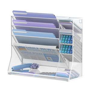 Organizer Dinding 5 Tingkat untuk Meja dengan Slot Pena, Tempat <span class=keywords><strong>Folder</strong></span> Gantung dengan Baki Bawah Berbentuk R, Tempat Surat Jaring - Product Image 2