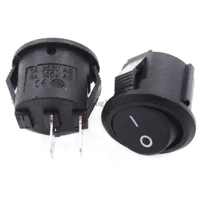 Small Round Rocker Switch Black 2 Pin ON-OFF 3A 250V 6A 125V AC Opening 14.5mm-15mm