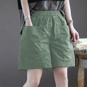 Women's Wide Leg Shorts Coffee Color Cotton Loose Fit High Waist Casual Pants Plus Size Spring Summer Style - Product Image 2