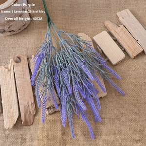 Plante artificielle verte <span class=keywords><strong>lavande</strong></span> faite à la main en gros, 15 mailles, 5 branches, fleur d'usine, pour la remise des diplômes, le Nouvel An, la fête des pères, toutes saisons - Product Image 4