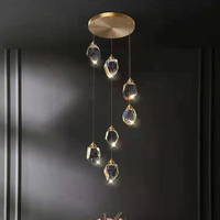 Lustre suspendu en cuivre, design cristal taillé diamant, luxe, pour longues escaliers, villas de mariage, luminaires LED multi-têtes