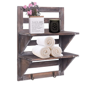 Étagère murale rétro en bois à 2 niveaux, sans perçage, pour l'organisation de la salle de bain et de la cuisine - Product Image 1