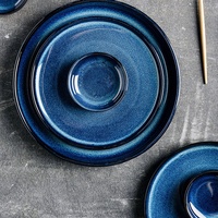 En Gros Pas Cher Glaçure Bleue de Haute Qualité Assiettes en Porcelaine Bols à Riz Services de Vaisselle Ronds en Céramique pour Restaurant