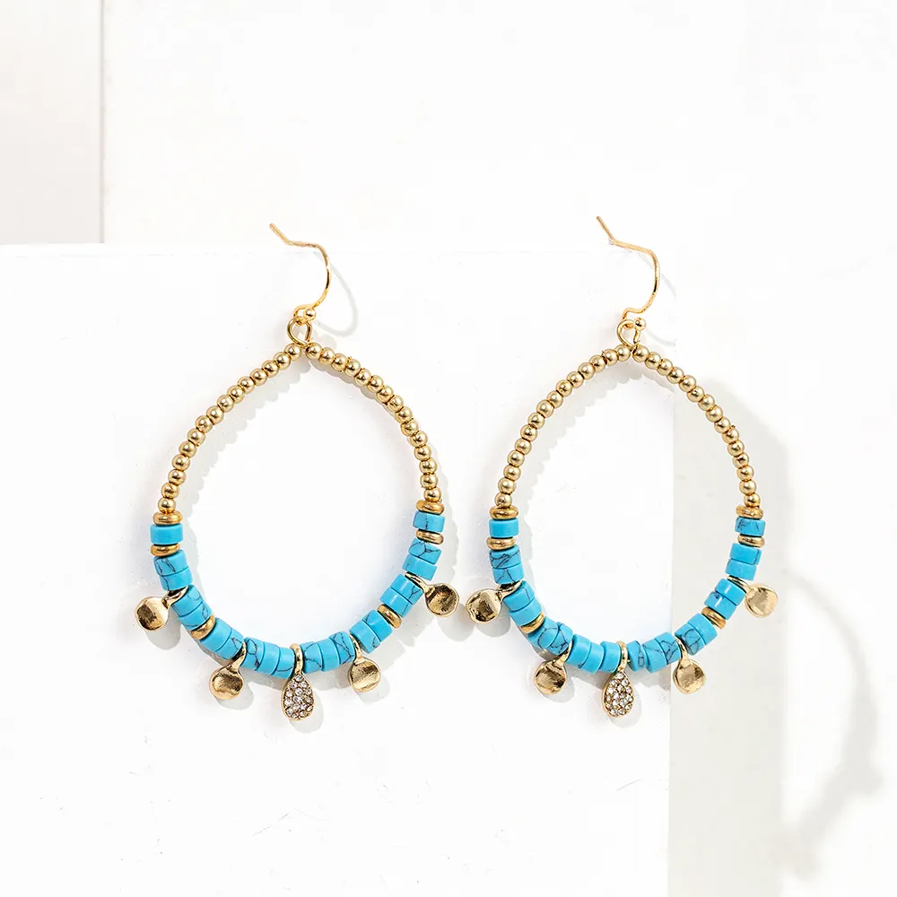 Wholesale Customized Bohemian Natura Stone Beads Rhinestone Earring Hoop Earrings New Fashion Earrings For Women