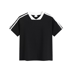 T-shirt court à col en V rayé respirant 260gsm pour femmes - Product Image 1