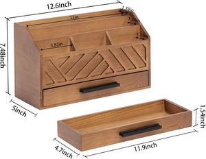 Organisateur <span class=keywords><strong>de</strong></span> <span class=keywords><strong>bureau</strong></span> en bois brun et accessoires avec tiroir, organisateur <span class=keywords><strong>de</strong></span> factures et <span class=keywords><strong>de</strong></span> courrier et porte-documents pour fournitures <span class=keywords><strong>de</strong></span> <span class=keywords><strong>bureau</strong></span> - Product Image 4
