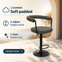 Tabouret de bar moderne en gros avec accoudoirs incurvés, réglable en hauteur, pivotant, pour comptoir, usage domestique ou commercial, structure métallique durable