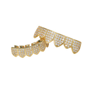 Set de <span class=keywords><strong>Grillz</strong></span> Dentaires Bling Bling Hip Hop Homme en Laiton Micro Sertis de Zircons Cubiques Placés Or, Iced Out pour Fête - Product Image 3