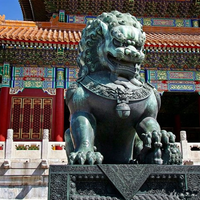 Grande sculpture de lion chinois en bronze et laiton pour extérieur, taille réelle, décoration de jardin et de maison avec impression offset, grande statue de lion à vendre