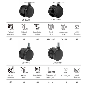 Nylon PVC 2 Zoll drehbare drehbare Möbel rollen Bürostuhl Doppel rad rollen mit Bremse - Product Image 4