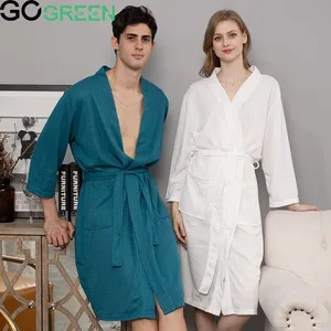 Benutzer definierte 100% Polyester Luxus leichte Soft House Bademantel Unisex Waffel Strick Roben für Frauen Schnellt rocknende Dusche Dünne Robe