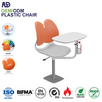 Chaise d'école en plastique OEM ODM avec tablette d'écriture, chaise pivotante pour formation scolaire avec porte-bouteille pour salle de classe