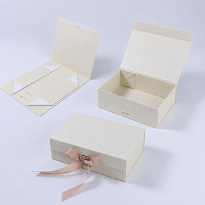 Custom Minimalist Flip Top Packaging Box Flat-Pack Collapsible Magnetic Gift Box with Ribbon