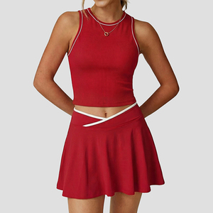 Ensemble jupe de tennis personnalisable avec logo pour femme, jupe midi patchwork de golf, ensemble décontracté sportif color block pour le badminton - Product Image 3