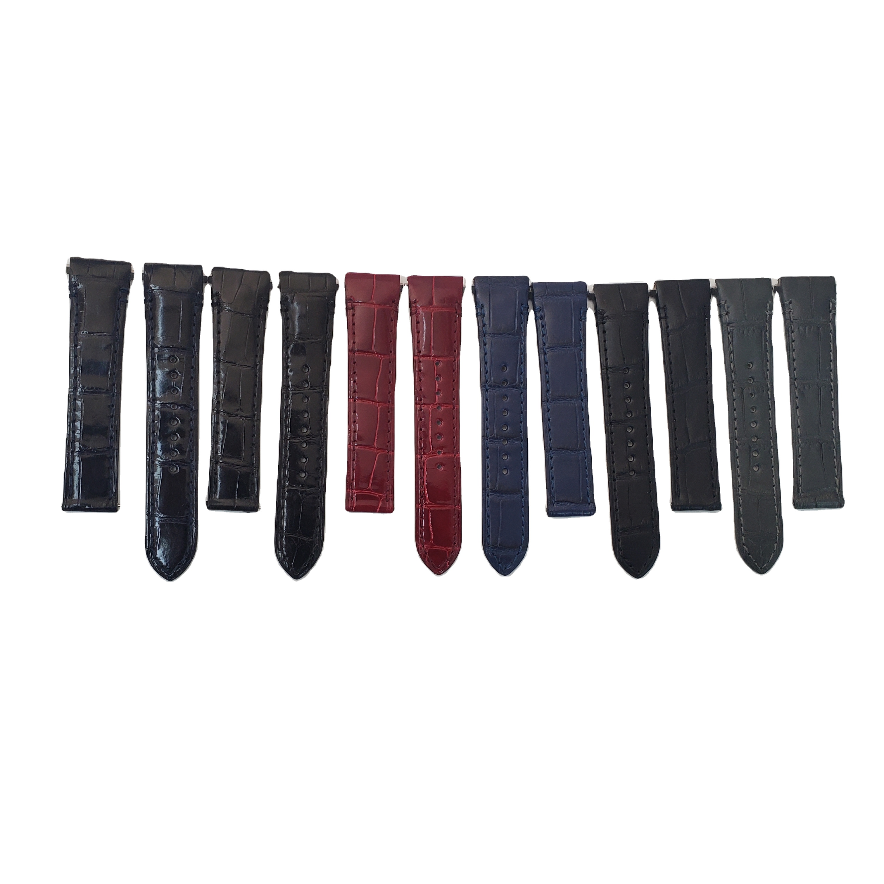 Small Order Quantity Multi Color 19mm Shiny Black Calf Alligator Grain Vegetable Tanned Leather Watch Strap for Santos De
