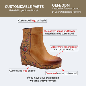 Stivaletti da donna autunno inverno di alta qualità con plateau Cowgirl con cerniera a fiore retrò con zeppe stivali da donna - Product Image 6