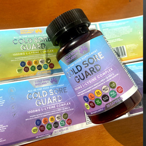 สติกเกอร์กาวกันน้ำเคลือบยูวีแบบกลับด้าน ปั๊มนูนลายฟอยล์สีเงินเงา สำหรับฉลากอาหารเสริมแบบกำหนดเอง สำหรับขวดผลิตภัณฑ์ดูแลสุขภาพ - Product Image 2